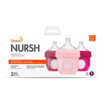 Boon Nursh Bottles - Slow Flow - Silicone Baby Bottles Help Ease Colic Symptoms - Formula and Breast Milk Only Touch Platinum Food-Safe Silicone - Pink - 0-3 Months - 3 Count - 4 Ounce