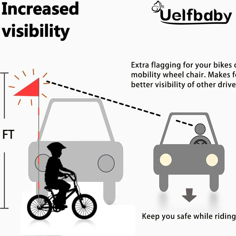 Uelfbaby Bike Safety Flag with Heavy Duty Fiberglass Pole and Adjustable Height
