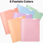 Sooez 6 Pack 2-Pocket Folders Heavy Duty, Plastic Folders with Pockets 3 Hole Punched, Pockets Folder for 3 Ring Binder with Writable Label, Letter Size, Pastels