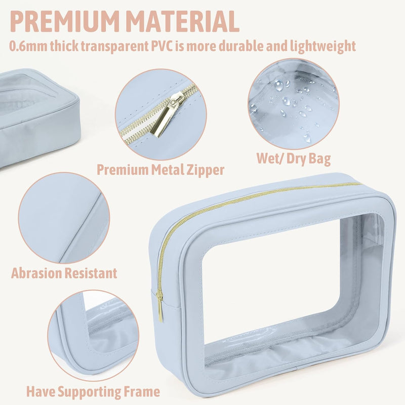 YOPCDJ 5PCS Diaper Bag Organizer Pouch Set, TSA Approved Toiletry Bag，Clear Waterproof TPU Makeup Bag Set Travel Organizer Bags for Women and Kids