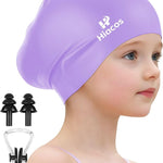 Kids Swim Cap for Girls Boys, 2 Size Silicone Swimming Cap for Long Hair, Waterproof Swim Hats for Toddlers Children Teens to Keep Hair Dry