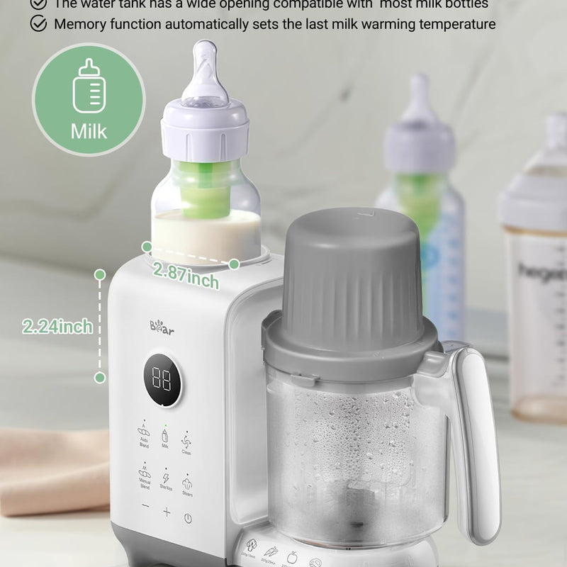 Bear Baby Food Maker Steamer&Blender with Dual-Layer Steam Baskets, 18.5oz | OneStep Baby Food Processor Puree Maker Grinder Mills Bottle Warmer, Sterili-zing for Healthy Homemade Baby Puree, BPA-Free