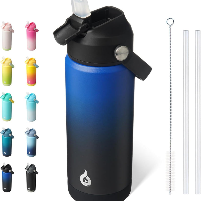 BJPKPK 18oz Insulated Water Bottle, Stainless Steel Bottle with Straw Lid | Soft Silicone Nozzle, Keep Cold & Hot, Leak-Proof BPA-Free Metal Bottle with Flex Handle for Travel, Gym & Everyday Hydration