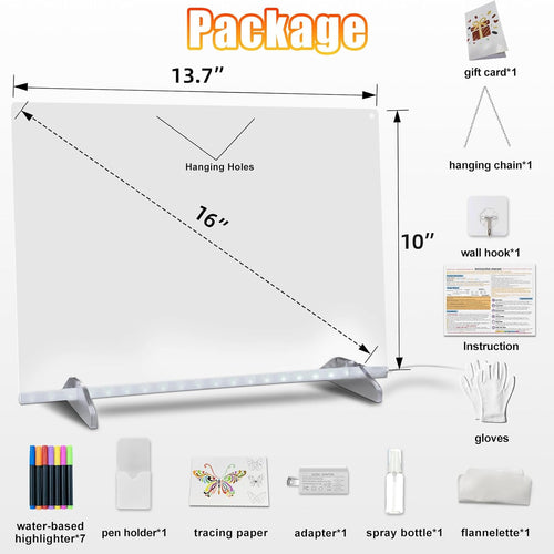 16'' Colorful LED Drawing Board for Kids with 8 RGB Light Modes and 13 Effects - White Tracing Book