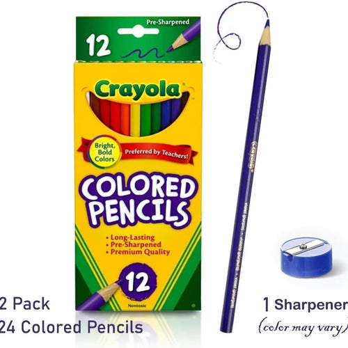 Generic Colored Pencils 12ct 2pk, Assorted Colors, Pre-Sharpened + Bonus Sharpener (Color May Vary) - Vibrant Colors for Art & School Projects