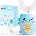 DYCROL Kids U-Shaped Electric Toothbrush with 4 Brush Heads, 5 Cleaning Modes, Cartoon Dinosaur Design, IPX7 Waterproof