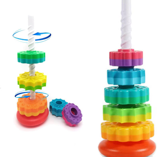 LUCKFUTURE Spinning Stacking Toys, Educational Toddler Toy Stacking Rings Baby Toys, Montessori Toy for Girls and Boys, Spin Gears Christmas Birthday Gift for 1-3 Year Old