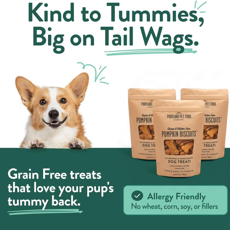 Portland Pet Food Pumpkin Dog Treats, Healthy, Grain-Free Biscuits 3 Pack | Human-Grade, Limited Ingredient, Natural Low Calorie Training Treats for Small & Large Dogs, Puppy to Senior, Made in USA