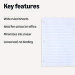 Amazon Basics Wide Ruled Loose Leaf Paper, 10.5" x 8", 150 Sheets, No Binding, White, 1-Pack
