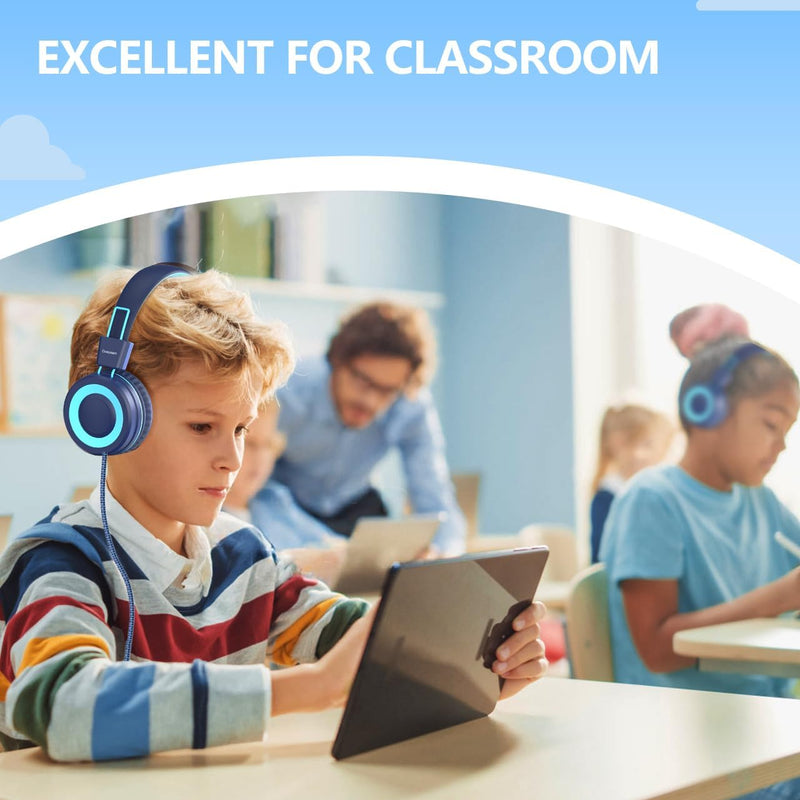 bywulanda upgrade usb type c kids headphones for safe volume limited kids school headphones dark blue