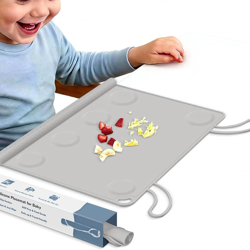 Silicone Placemat for Toddler Eating: Wipe Clean & Roll Up in The Diaper Bag - Table Mat for Restaurant/Travel/On-The-Go