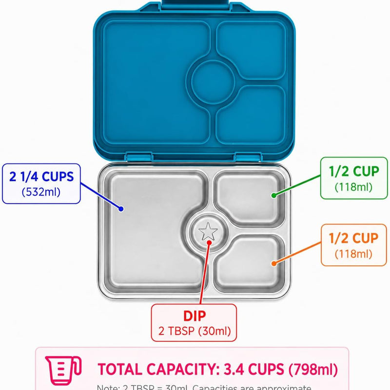 Yumbox Prêt Leakproof Stainless Steel Bento Lunch Box, Normandy Blue | Sandwich-Friendly Layout | Lightweight Design | Fits Most Lunch Bags | Dishwasher Safe (Top Rack)