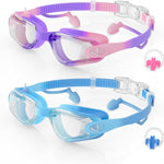 Aegend Kids Swim Goggles 2 Pack, Anti Fog&UV Swimming Goggles for Ages 3-15 | No Leak Comfortable Fit Pool Goggles with Silicone Seal, Ear Plugs and Nose Clip