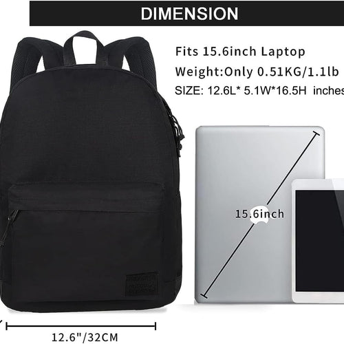 SUPACOOL Casual Laptop Backpack for Men and Women, Work backpack, Black Backpacks, College School Backpack for Boys and Girls, Lightweight Travel Back Pack(Black)