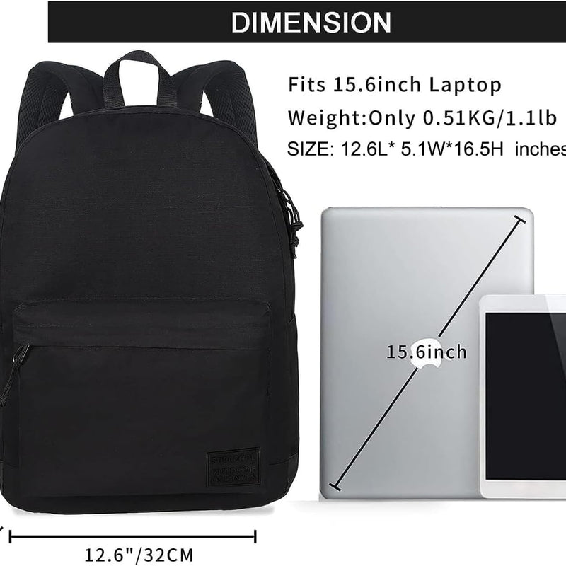SUPACOOL Casual Laptop Backpack for Men and Women, Work backpack, Black Backpacks, College School Backpack for Boys and Girls, Lightweight Travel Back Pack(Black)