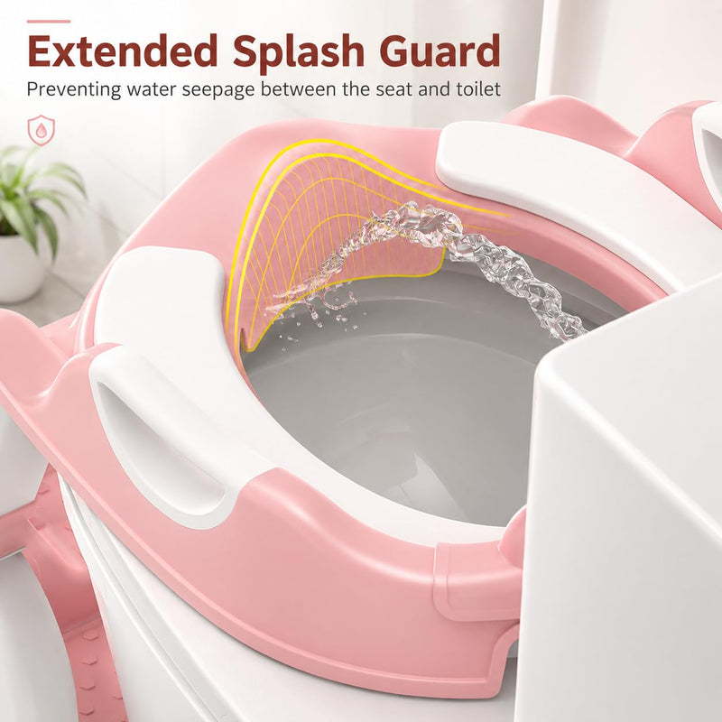 Meulife Potty Training Seat, Upgrade 2 in 1 Potty Training Toilet for Toddler, Toddler Toilet Seat for Boys Girls with Support Bar, Anti-Slip Pad and Step Stool (Pink)