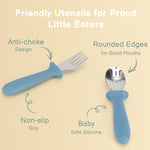Eascrozn Toddler Utensils, 6 Pack Children Safe Forks and Spoons Set | kids Silverware Set with Silicone Handle, 18/8 Stainless Steel, BPA Free, Dishwasher Safe