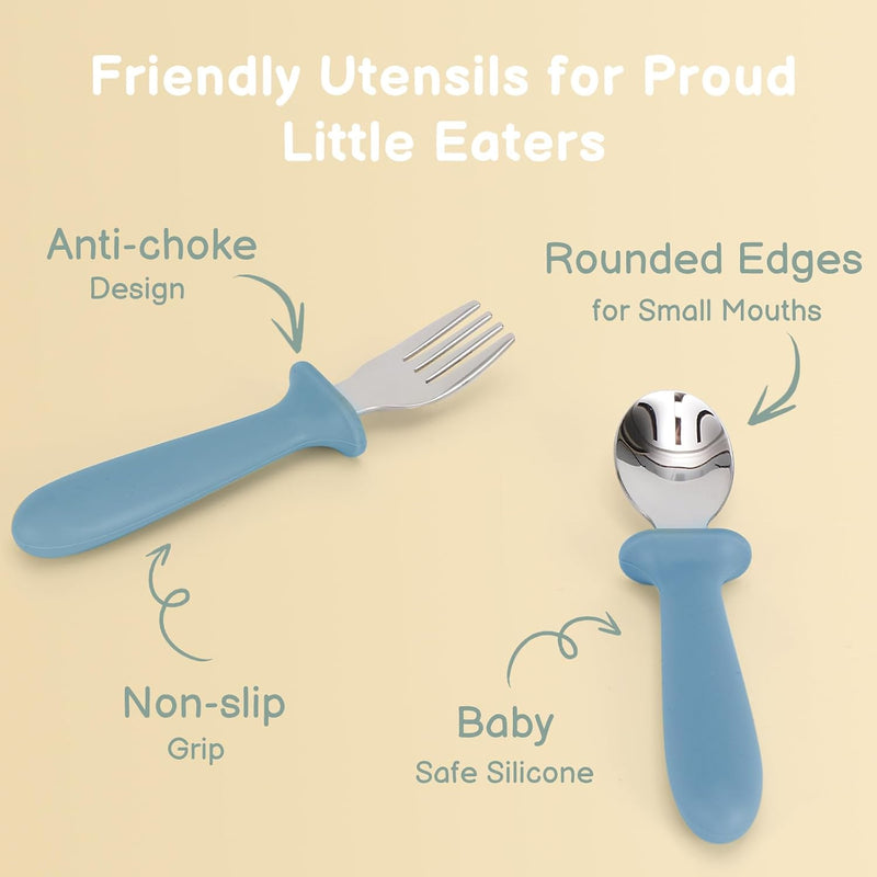 Eascrozn Toddler Utensils, 6 Pack Children Safe Forks and Spoons Set | kids Silverware Set with Silicone Handle, 18/8 Stainless Steel, BPA Free, Dishwasher Safe