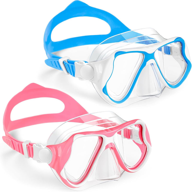 Freela 2 Pack Kids Swim Goggles Mask for Boys Girls 3-14, Tempered Glass Lens 180° HD View with Nose Cover for Pool Beach