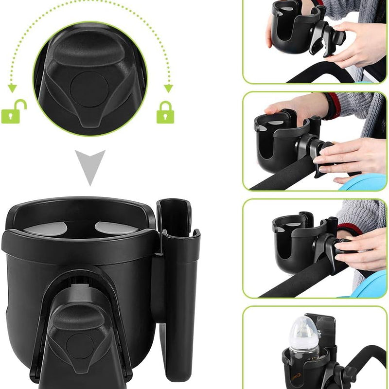 Accmor Stroller Cup Holder with Phone Holder, Bike Cup Holder, Universal Cup Holder for Uppababy Nuna Doona Strollers, 2-in-1 Cup Holder for Walker, Wheelchair, Scooter