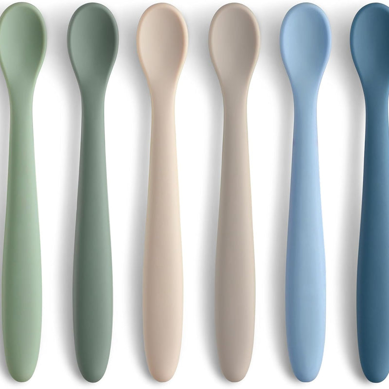 6-Piece Silicone Baby Feeding Spoons, First Stage Infant Spoons, Soft-Tip Easy on Gums I Baby Training Spoon | Infant Utensils Feeding Supplies, Dishwasher & Boil-proof