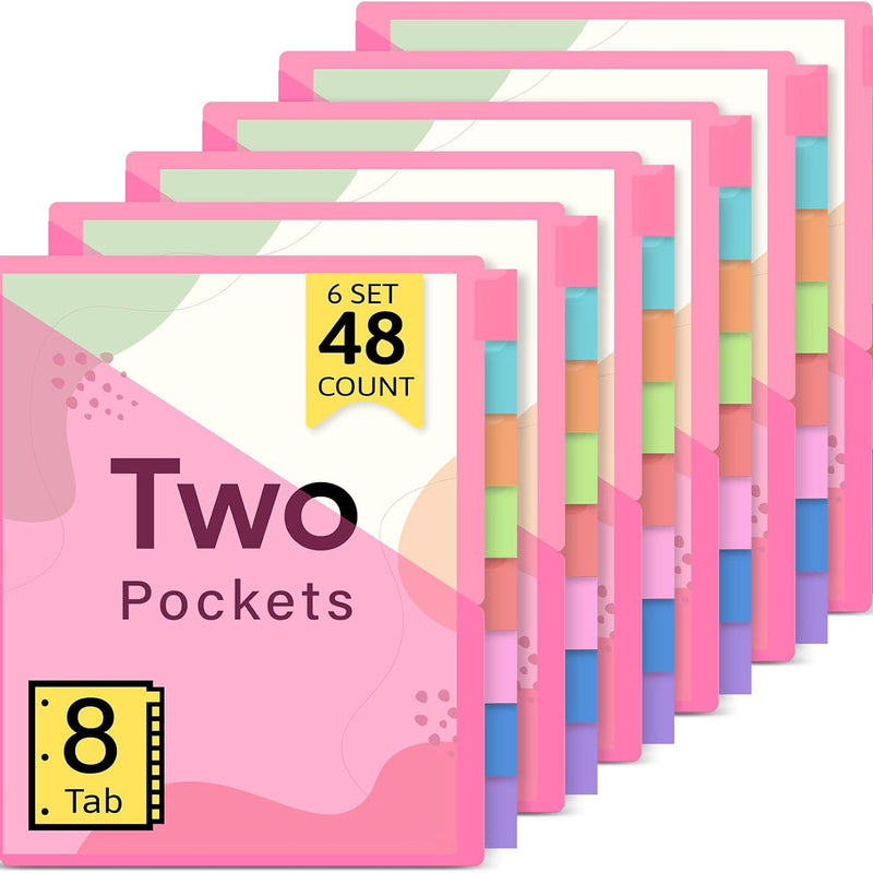 Taja 16 Count Dividers for 3 Ring Binder with Two Pockets, 8 Tabs Set, Plastic Binder Index Dividers, Perfect for Office & School Organization Supplies, Bright Colors, 2 Set