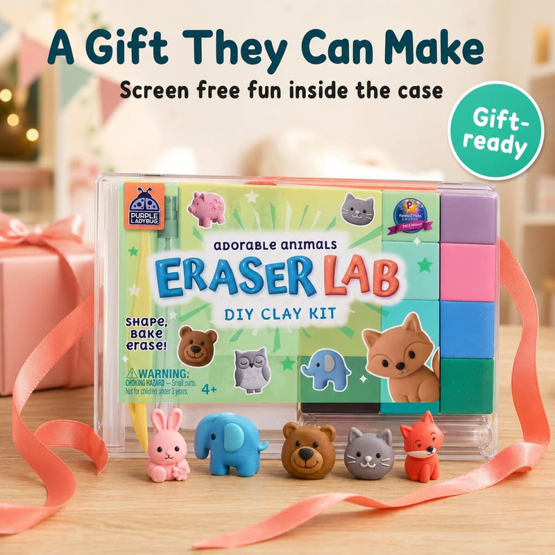 DIY Clay Cute Mini Animal Eraser Kit for Kids Ages 4-12 | Birthday Gifts for Girls & Boys, Students Desk Pet Animals, Make Your Own Erasers, Arts and Crafts