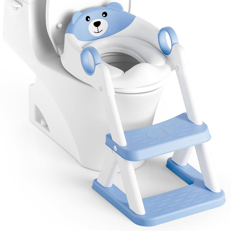 Rabb 1st® Potty Training Seat, Toddler Toilet Seat for Kids Boys Girls, 2 in1 Potty Training Toilet with Step Stool, 6 Adjustable Height, Splash Guard, Stable Triangular Anti-Slip Design