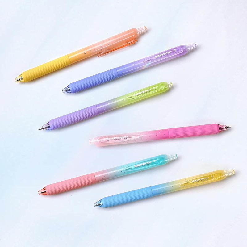 WRITECH Gel Pens Fine Point: Nebula Pen Set 0.7mm Black Ink Retractable 6ct Medium Point Smooth Writing with Aesthetic Gradient Color Barrel for Journaling Note Taking Silent Click No Smear