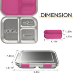 BOSEDSANG Stainless Steel Kids Leak-Resistant Bento Lunch Box, 3-Compartments with Silicone Container, Dishwasher-Safe, Child-Friendly Design for School, Picnics & Travel,BPA-Free(Pink)