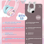 iClever Cat Ear Kids Bluetooth Headphones: Safe Volume, 50-Hour Playtime, LED Lights