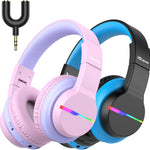 iClever BTH12 Kids Bluetooth Headphones with Colorful LED Lights, 74/85dBA Safe Volume, 85H Playtime, Bluetooth 5.2, Over Ear, Built-in Mic
