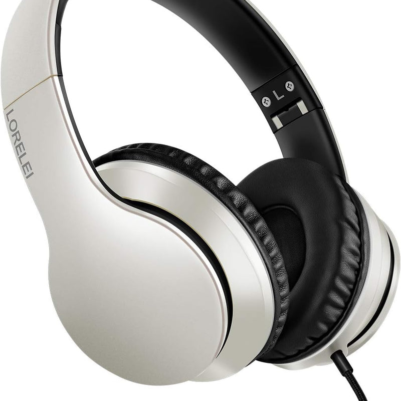 LORELEI X6 Over-Ear Wired Stereo Bass Headphones with Microphone, Lightweight, Foldable & Portable with 1.45M No-Tangle for Smartphone, Tablet, MP3/4, Space Black