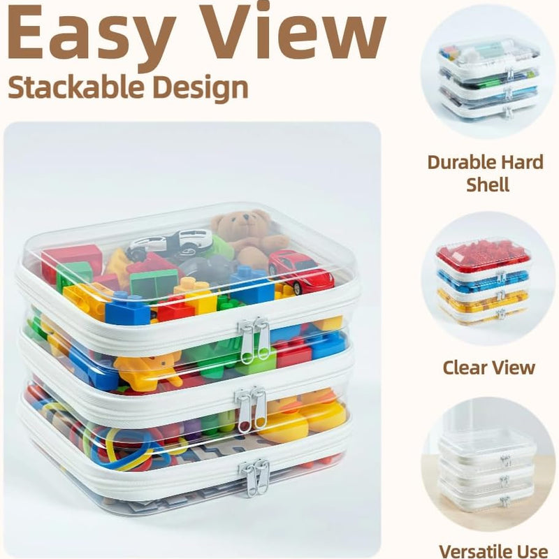 3-Pack Medium Clear Hard Shell Zipper Pouches, Clear Zipper Bags, Hard Case Pouches for Purse & Diaper Bag Organizer, and Travel Essentials (3M)