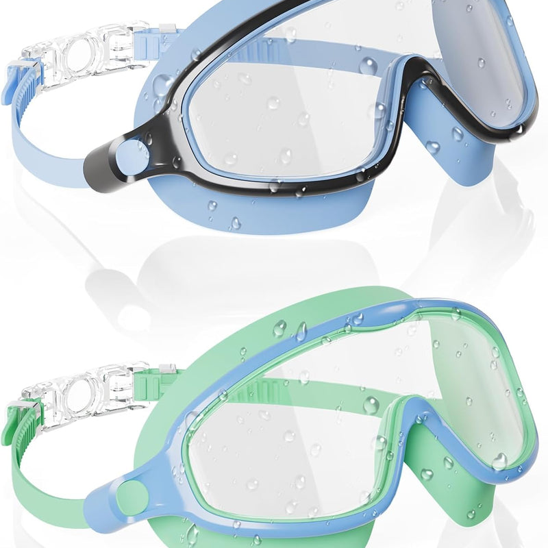 Aegend Swim Goggles Wide Frame Anti-Fog Swimming Goggles for Kids 3-14 | 2 Pack Anti-UV Comfort Fit Swimming Mask for Boys Girls Youth Ideal for Pool, Beach, Swim Lessons, Vacation