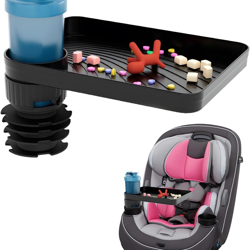 SEVEN SPARTA Car Seat Tray for Kids Toddler Travel with Soft Rubber Base | 360° Rotatable and Removable Cup Holder Snack Tray for Food Color and Play for Family Road Trip Essentials, 1, Standard Base