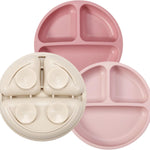 PandaEar 3 Pack Toddler Plates, Silicone Divided Suction Plate for Babies, BPA-Free 100% Food-Grade Silicone Unbreakable Baby Plate (Pink/Linen/Light Pink)