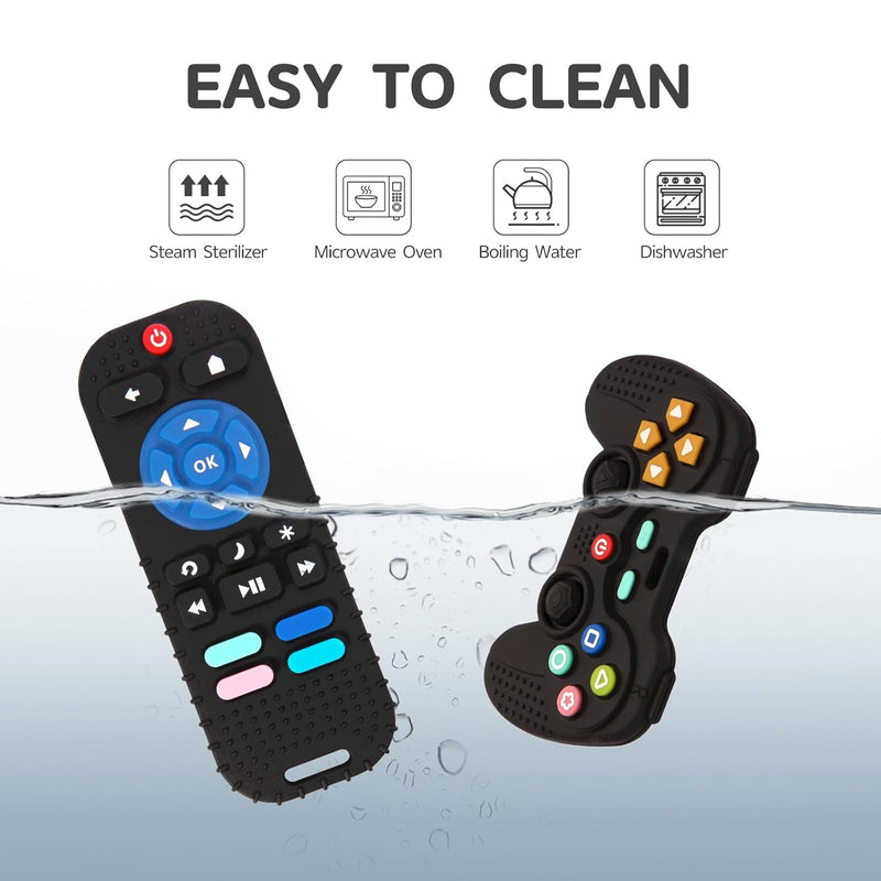 hooku 2 pack silicone teething toys for babies 0-6 months with remote control design and sensory textures