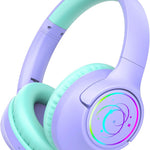 Kids Bluetooth Headphones with 85H Playtime, LED Lights, and 85/94dB Volume Limit, Blue