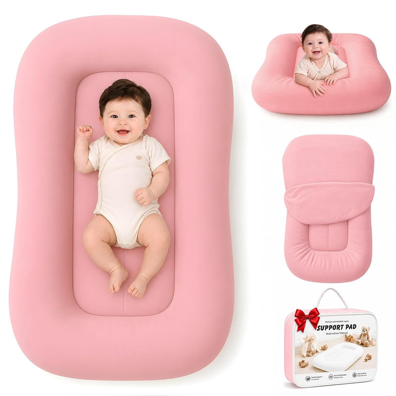 Baby Lounger for Newborns 0-24 Months - Baby Essentials | Soft Breathable Cotton Infant Support Cushion for Tummy Time & Play, Portable Infant Lounger - Cloud White (Cover Included)
