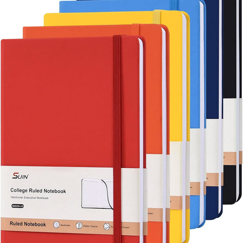SUIN Hardcover-Journal-Notebooks, A5 Lined Journals Notebook for Writing 200 Pages, 8.2 x 5.5 inch, Classic Ruled Notebooks for Work/Travel/College (Multi-colors)