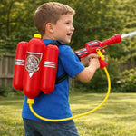 4E's Novelty Firefighter Backpack Water Gun Blaster for Kids- Tank with Hose Shooter, Super Water Squirt Suitable for Outdoor Play Boys & Girls, Fireman Pretend Play