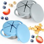 2 Pack Snack Cups for Toddlers Spill Proof - Detachable Stainless Steel Toddler Snack Cups with Silicone Lids & Handles - Dishwasher Safe Snack Container for Mess-Free Snacking（Blue-purple and Green)