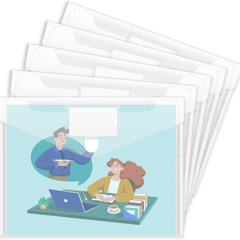 Sooez 10 Pack Plastic Envelopes File Folders, Clear Folder for Document US Letter A4 Size Poly Envelopes with Label Pockets for School Home Work Office Organizer, Clear