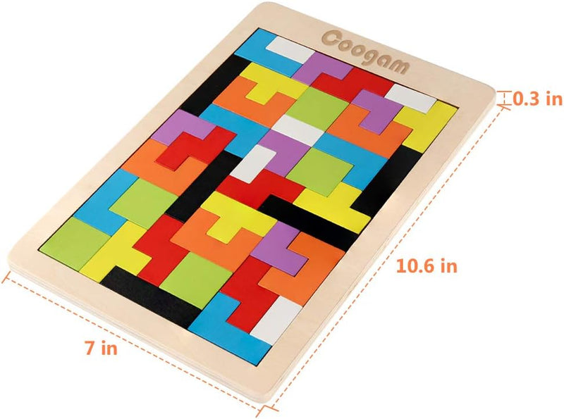 Coogam Wooden Blocks Puzzle Brain Teasers Toy for Kids, Montessori Educational Gift, 40 Pcs