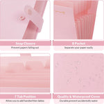 SKYDUE Expanding File Folder, Accordion File Organizer with 8 Pockets, Expandable Document Paper Receipt Holder for School Office Hospital, Letter/A4 Size Pink