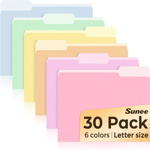 SUNEE File Folders, 30 Pack Manilla Folders 8.5 x 11, Colored File Folders Home Office School Supplies for Documents Files Paper, 6 Bright Colors
