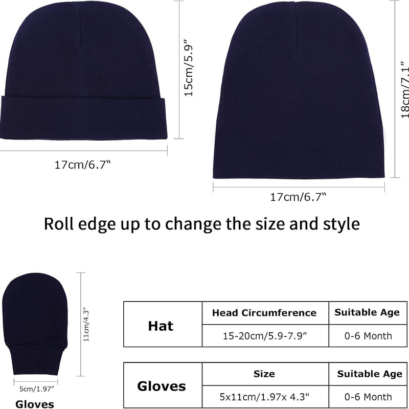 BQUBO Baby Hats and Mittens Infant Cotton Beanie Gloves No Scratch Set Newborn Hospital Hat for Boys Girls