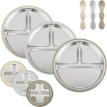 PandaEar 3 Pack Stainless Steel Baby Suction Plates, Divided Toddler Plate for Baby Led Weaning Supplies, Non-Slip Toddler Baby Feeding Set Dishwasher Safe (Pink/Linen/Light Pink)