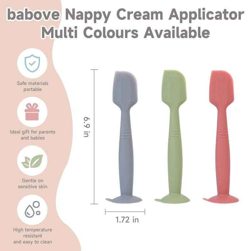babove Baby Diaper Cream Spatula Applicator 3 Pack Butt Paste Spatula Soft Silicone,Diaper Rash Cream Applicator, Baby Essentials Must Haves Newborn Stuff (Red Green Grey)
